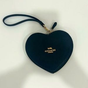 NEVER USED Coach heart shaped black wristlet with gold hardware.
